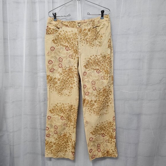 Dana Buchman Tan Mustard Floral Leopard Straight Leg Jeans Boho 10 - Picture 1 of 14
